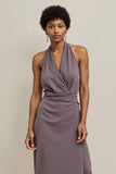 Halter Grey Purple A Line Wedding Guest Dress