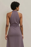 Halter Grey Purple A Line Wedding Guest Dress