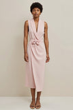 Tight Midi Pink V-Neck Work Dress