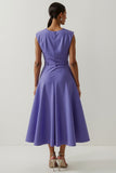 Purple A Line Midi Work Dress with 3D Flower