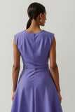 Purple A Line Midi Work Dress with 3D Flower