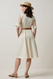 Apricot A Line V-Neck Work Dress with Belt