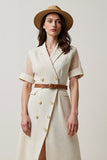 Apricot A Line V-Neck Work Dress with Belt