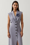 Grey Purple Sheath V-Neck Work Dress with 3D Flower