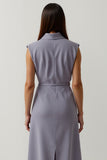 Grey Purple Sheath V-Neck Work Dress with 3D Flower