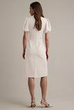 A Line Ivory V-Neck Work Dress with Belt