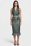Sparkly Tight Grey Green Work Dress with Sequins