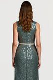Sparkly Tight Grey Green Work Dress with Sequins
