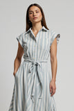 Stripe A Line Light Blue Work Dress with Sash