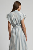 Stripe A Line Light Blue Work Dress with Sash