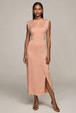 Blush Sheath Maxi Wedding Guest Dress with Slit