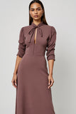 A Line Grey Purple Midi Work Dress with Hollow Out