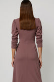 A Line Grey Purple Midi Work Dress with Hollow Out