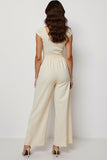 Apricot Square Neck Long Jumpsuit with Sash