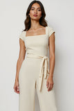 Apricot Square Neck Long Jumpsuit with Sash