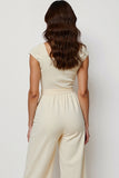 Apricot Square Neck Long Jumpsuit with Sash