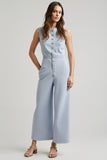 Sheath Blue Long Jumpsuit with Buttons