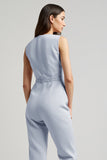 Sheath Blue Long Jumpsuit with Buttons