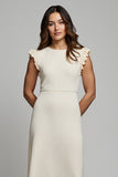 Ivory Sheath Ruffle Sleeve Work Dress