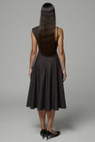 A Line Asymmetrical Neck Black Midi Dress