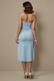 Strapless A Line Blue Midi Dress