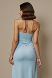 Strapless A Line Blue Midi Dress