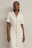 Sheath Ivory V-Neck Work Dress with Short Sleeves