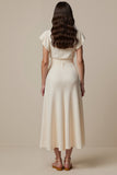 Ivory Sheath Long Work Dress with Short Sleeves