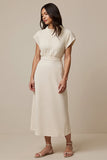 Ivory Sheath Long Work Dress with Short Sleeves