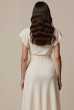 Ivory Sheath Long Work Dress with Short Sleeves