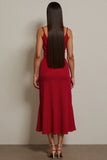 Red A Line Spaghetti Straps Midi Dress