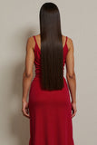 Red A Line Spaghetti Straps Midi Dress