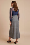 A Line Illusion Neck Grey Work Dress with Long Sleeves