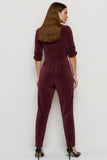 Burgundy V-Neck Long Jumpsuit with Half Sleeves