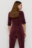 Burgundy V-Neck Long Jumpsuit with Half Sleeves