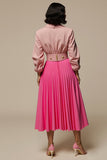 Fuchsia V-Neck Work Dress with Long Sleeves