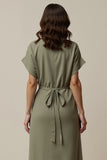 Sheath Grey Green Midi Work Dress with Slit