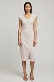 Light Pink Sheath Midi Work Dress with Slit