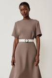 Grey A Line Short Sleeve Work Dress with Belt
