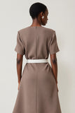 Grey A Line Short Sleeve Work Dress with Belt