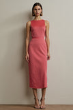 Red Sheath Midi Round Neck Work Dress