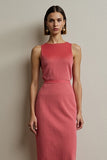 Red Sheath Midi Round Neck Work Dress