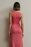 Red Sheath Midi Round Neck Work Dress