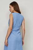 A Line Round Neck Blue Midi Work Dress