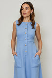 A Line Round Neck Blue Midi Work Dress
