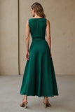 A Line Scoop Neck Dark Green Work Dress with Belt