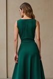 A Line Scoop Neck Dark Green Work Dress with Belt
