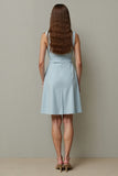 Light Blue Midi Sheath Work Dress with Belt