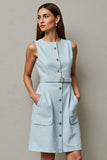 Light Blue Midi Sheath Work Dress with Belt