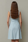 Light Blue Midi Sheath Work Dress with Belt